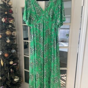 ba&sh Shimmer Green Floral Maxi Dress